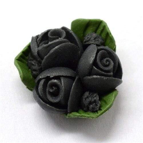 Planet Gates Black 50pcs Handmade Porcelain Flower Cabochons China Clay Beads DIY Jewelry Making about 15.5~17.5mm long 15~17mm wide 8~9mm thick