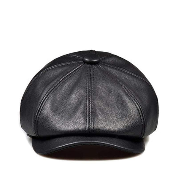 Planet Gates black / 55 56 CM Unisex Winter Pumpkin Black Genuine Leather Hat Women Men Fitted Korean Cowboy Casquette