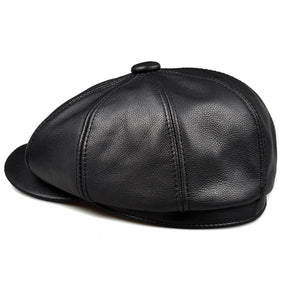 Planet Gates black / 55 56 CM Unisex Winter Pumpkin Black Genuine Leather Hat Women Men Fitted Korean Cowboy Casquette
