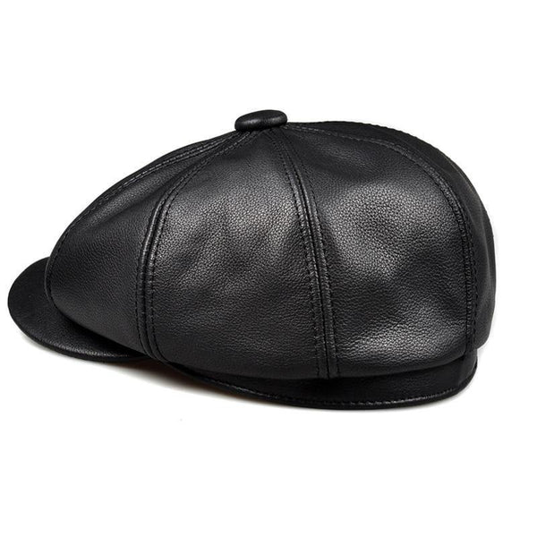 Planet Gates black / 55 56 CM Unisex Winter Pumpkin Black Genuine Leather Hat Women Men Fitted Korean Cowboy Casquette