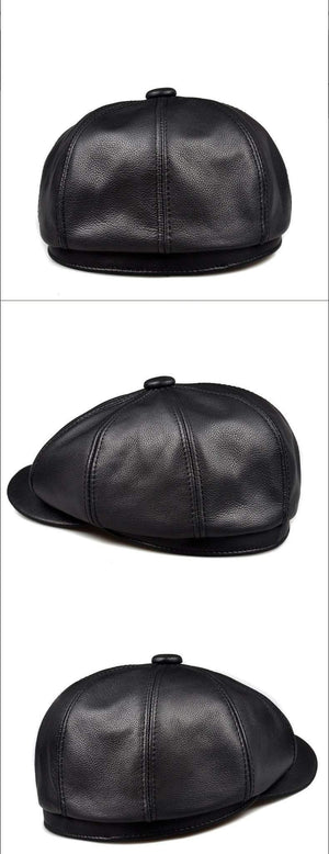 Planet Gates black / 55 56 CM Unisex Winter Pumpkin Black Genuine Leather Hat Women Men Fitted Korean Cowboy Casquette