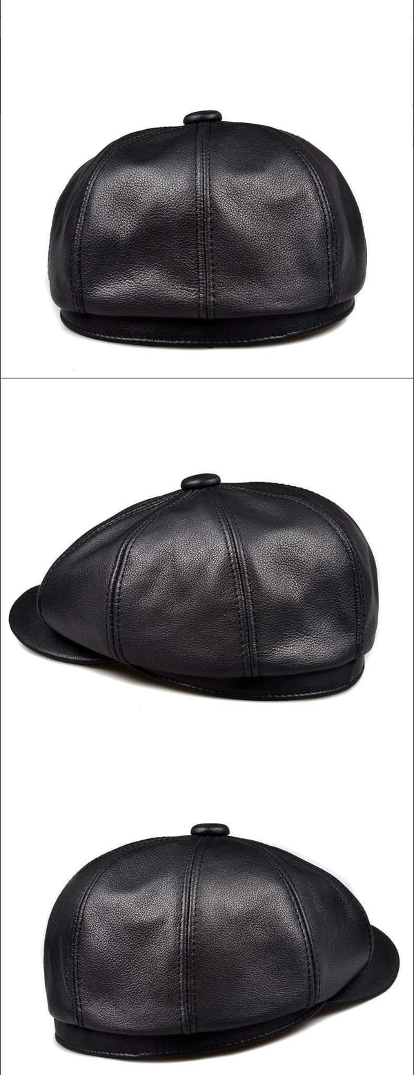 Planet Gates black / 55 56 CM Unisex Winter Pumpkin Black Genuine Leather Hat Women Men Fitted Korean Cowboy Casquette