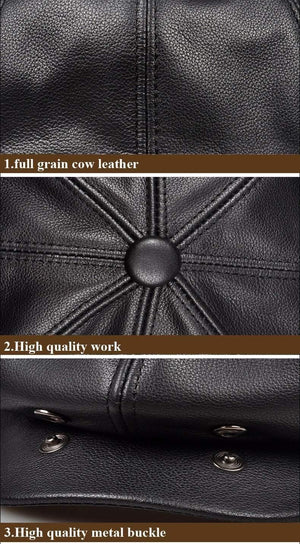 Planet Gates black / 55 56 CM Unisex Winter Pumpkin Black Genuine Leather Hat Women Men Fitted Korean Cowboy Casquette