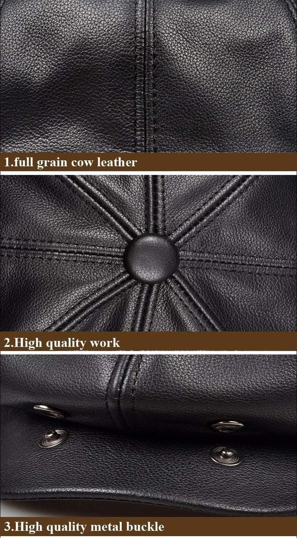 Planet Gates black / 55 56 CM Unisex Winter Pumpkin Black Genuine Leather Hat Women Men Fitted Korean Cowboy Casquette