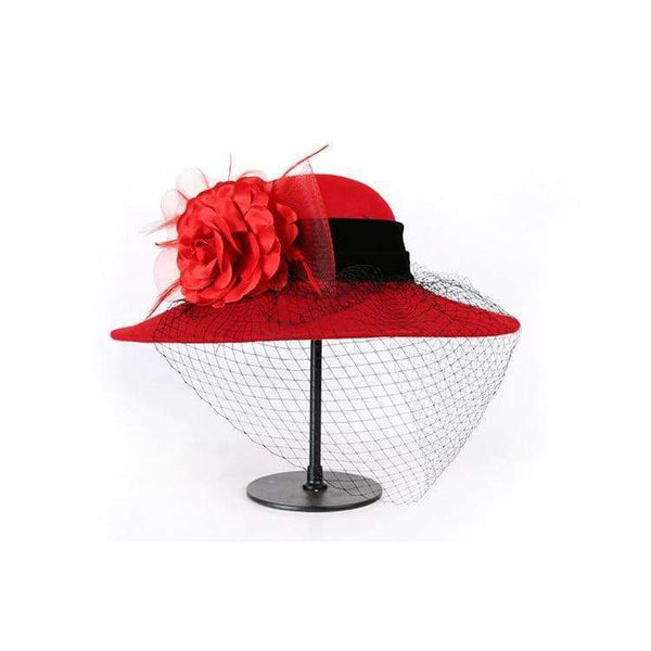 Planet Gates black / 56-58cm Women 100% Wool Felt Hats 1920s Vintage flower Derby Church Bucket hats Elegant Fashion classic chapeau veil Formal hat