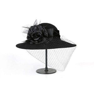 Planet Gates black / 56-58cm Women 100% Wool Felt Hats 1920s Vintage flower Derby Church Bucket hats Elegant Fashion classic chapeau veil Formal hat