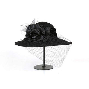 Planet Gates black / 56-58cm Women 100% Wool Felt Hats 1920s Vintage flower Derby Church Bucket hats Elegant Fashion classic chapeau veil Formal hat
