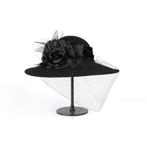 Planet Gates black / 56-58cm Women 100% Wool Felt Hats 1920s Vintage flower Derby Church Bucket hats Elegant Fashion classic chapeau veil Formal hat