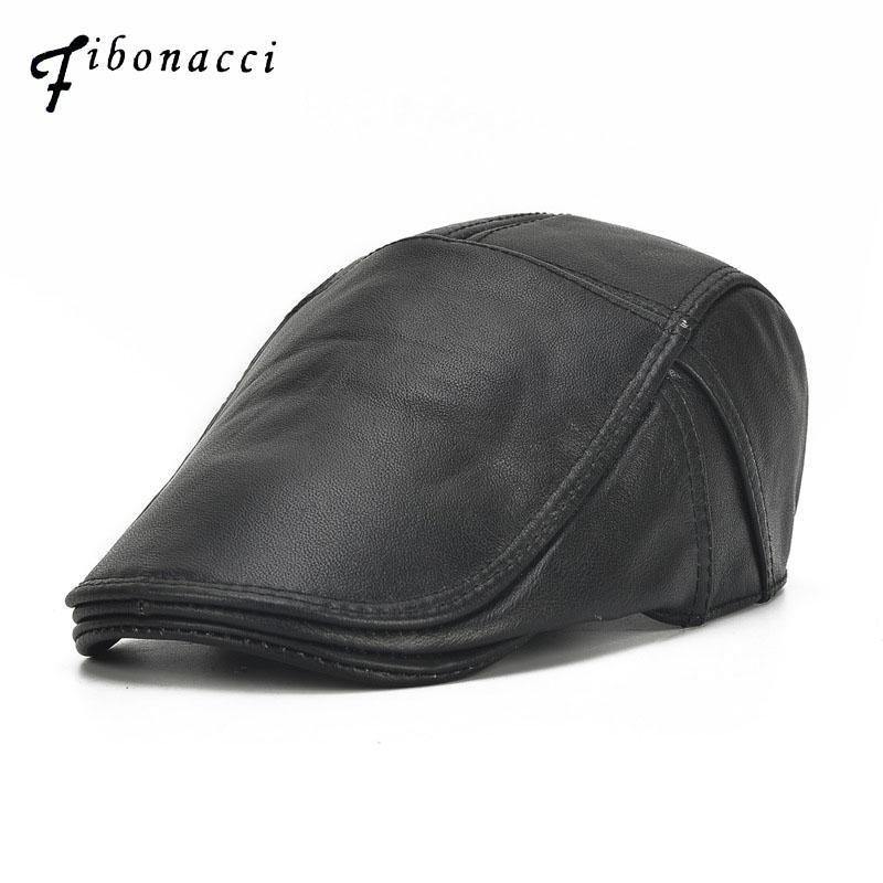 Planet Gates Black / 56-60cm Brand Quality Newsboy Hat Cowhide Genuine Leather Patchwork Solid Ivy Beret For Men Caps