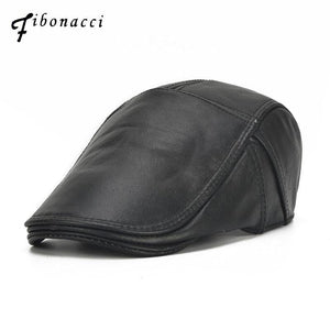 Planet Gates Black / 56-60cm Brand Quality Newsboy Hat Cowhide Genuine Leather Patchwork Solid Ivy Beret For Men Caps