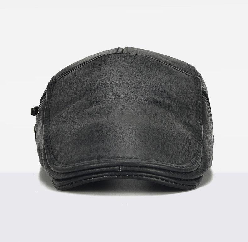 Planet Gates Black / 56-60cm Brand Quality Newsboy Hat Cowhide Genuine Leather Patchwork Solid Ivy Beret For Men Caps