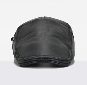 Planet Gates Black / 56-60cm Brand Quality Newsboy Hat Cowhide Genuine Leather Patchwork Solid Ivy Beret For Men Caps