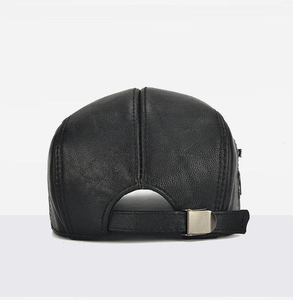 Planet Gates Black / 56-60cm Brand Quality Newsboy Hat Cowhide Genuine Leather Patchwork Solid Ivy Beret For Men Caps