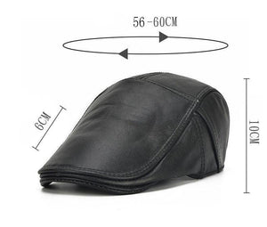Planet Gates Black / 56-60cm Brand Quality Newsboy Hat Cowhide Genuine Leather Patchwork Solid Ivy Beret For Men Caps