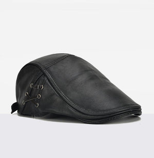 Planet Gates Black / 56-60cm Brand Quality Newsboy Hat Cowhide Genuine Leather Patchwork Solid Ivy Beret For Men Caps