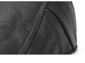 Planet Gates Black / 56-60cm Brand Quality Newsboy Hat Cowhide Genuine Leather Patchwork Solid Ivy Beret For Men Caps
