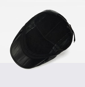 Planet Gates Black / 56-60cm Brand Quality Newsboy Hat Cowhide Genuine Leather Patchwork Solid Ivy Beret For Men Caps
