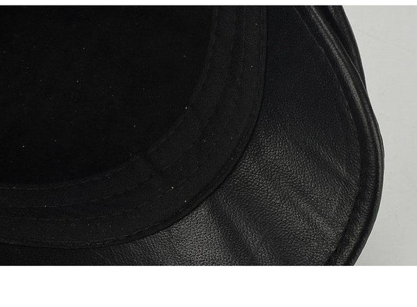 Planet Gates Black / 56-60cm Brand Quality Newsboy Hat Cowhide Genuine Leather Patchwork Solid Ivy Beret For Men Caps