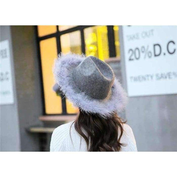 Planet Gates black / 56to58cm Spring Winter Ladies Wool Feodra Hat Womens Ostrich Hair Edge Jazz Fedoras Hat For Women Large Brim Cowboy Panama Fedoras