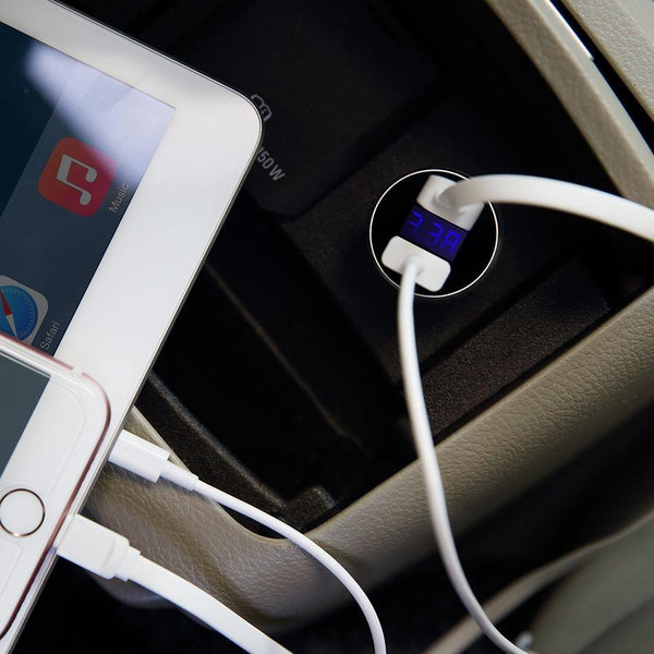 Planet Gates black 5V3.4A Digital Display Car Charger, ROCK Screen Digital Readout Dual USB Car-Charger 2 ports car phone charger Clearance 49%