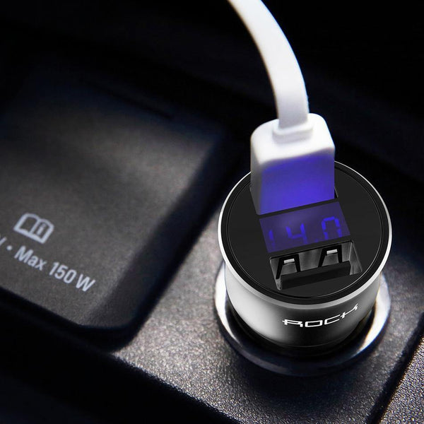 Planet Gates black 5V3.4A Digital Display Car Charger, ROCK Screen Digital Readout Dual USB Car-Charger 2 ports car phone charger Clearance 49%