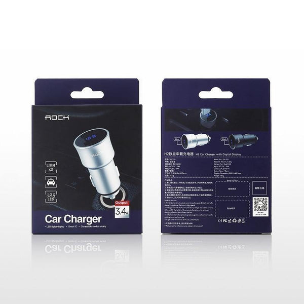 Planet Gates black 5V3.4A Digital Display Car Charger, ROCK Screen Digital Readout Dual USB Car-Charger 2 ports car phone charger Clearance 49%