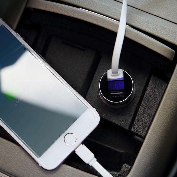 Planet Gates black 5V3.4A Digital Display Car Charger, ROCK Screen Digital Readout Dual USB Car-Charger 2 ports car phone charger Clearance 49%