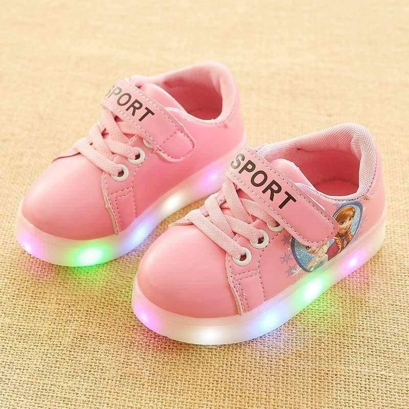 Planet Gates Cartoon classic style LED lighted baby first walkers LED shoes for baby girls glowing elegant nice baby casual shoes sneakers