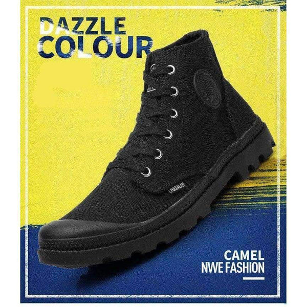 Planet Gates Black / 6.5 Classic Canvas Shoes Men Lace Up Vulcanized Shoes Outdoor High Top Flats Military Desert Shoes Casual Men Flats Travel Shoes