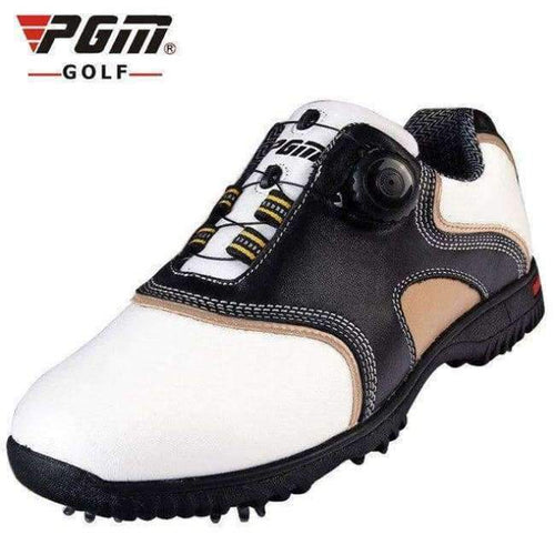 Pánské golfové boty Planet Gates Black / 6.5 s první vrstvou z kůže, automatické otáčení tkaniček, nepromokavé, z tkaniny Super Fiber, golfové tenisky