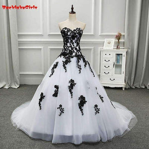 Planet Gates Black / 6 / 50cm Robe De Mariage Elegant White and Black Wedding Dresses 2017 Appliqued Sweetheart Bridal Gowns Tulle Custom Made