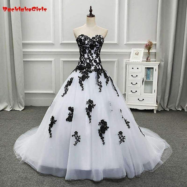 Planet Gates Black / 6 / 50cm Robe De Mariage Elegant White and Black Wedding Dresses 2017 Appliqued Sweetheart Bridal Gowns Tulle Custom Made