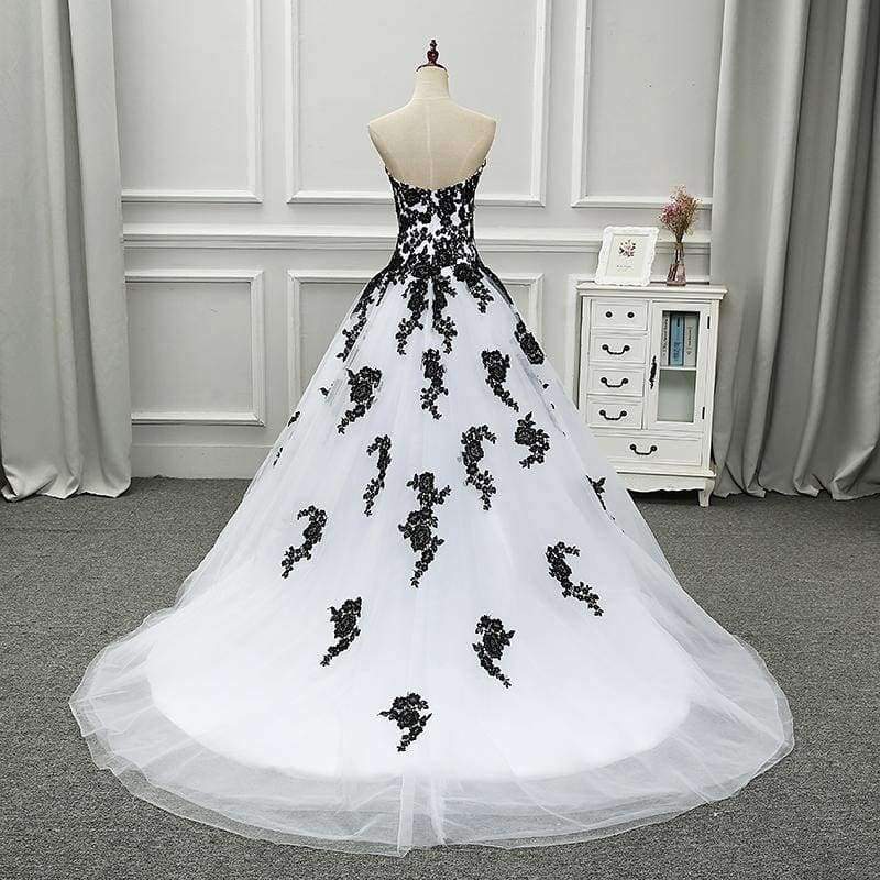 Planet Gates Black / 6 / 50cm Robe De Mariage Elegant White and Black Wedding Dresses 2017 Appliqued Sweetheart Bridal Gowns Tulle Custom Made
