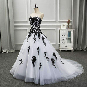 Planet Gates Black / 6 / 50cm Robe De Mariage Elegant White and Black Wedding Dresses 2017 Appliqued Sweetheart Bridal Gowns Tulle Custom Made