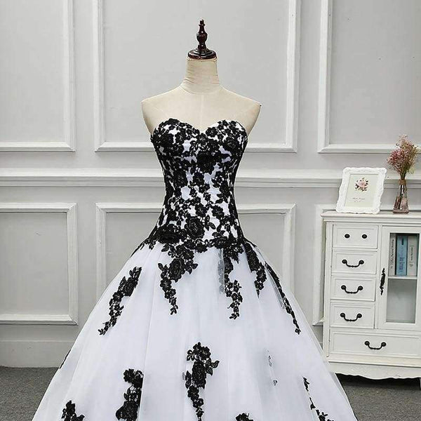 Planet Gates Black / 6 / 50cm Robe De Mariage Elegant White and Black Wedding Dresses 2017 Appliqued Sweetheart Bridal Gowns Tulle Custom Made