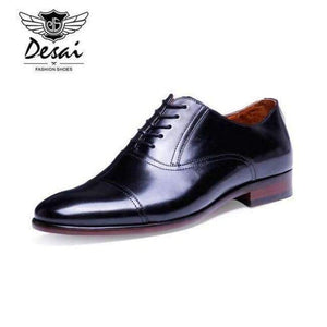 Planet Gates Black / 6 DESAI Brand Full Grain Leather Business Men Dress Shoes Retro Patent Leather Oxford Shoes For Men Size EU 38-43
