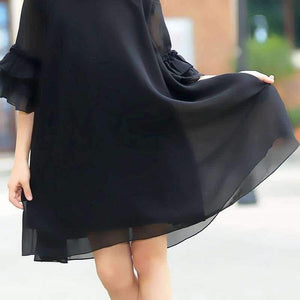 Planet Gates black / 6 Girls Dress Age 10 12 years Summer Chiffon Dress Flare Sleeve Black Dress For Little Girl Size 6 7 8 9 Teenage Girls Clothes