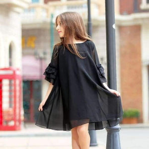 Planet Gates black / 6 Girls Dress Age 10 12 years Summer Chiffon Dress Flare Sleeve Black Dress For Little Girl Size 6 7 8 9 Teenage Girls Clothes
