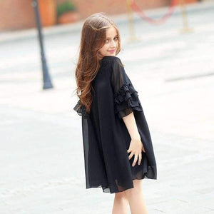 Planet Gates black / 6 Girls Dress Age 10 12 years Summer Chiffon Dress Flare Sleeve Black Dress For Little Girl Size 6 7 8 9 Teenage Girls Clothes