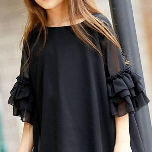 Planet Gates black / 6 Girls Dress Age 10 12 years Summer Chiffon Dress Flare Sleeve Black Dress For Little Girl Size 6 7 8 9 Teenage Girls Clothes