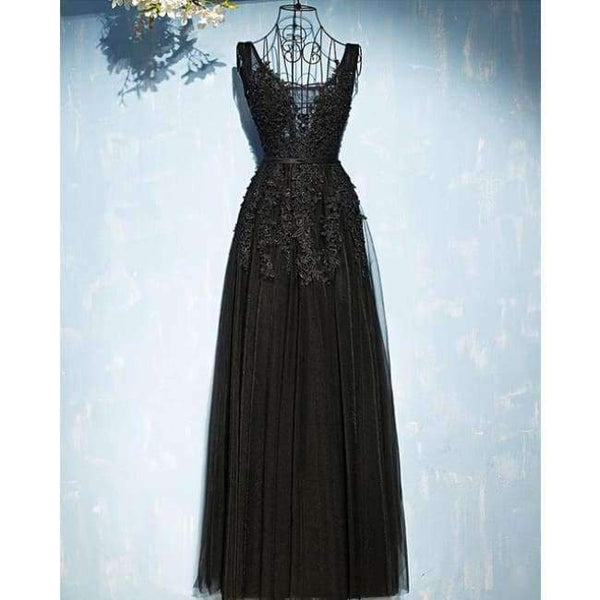 Planet Gates black / 6 V-neck Evening Dress Robe De Soiree 2018 High Quality Grey Tulle With Applique Evening Dresses Real Photo Vestido De Festa