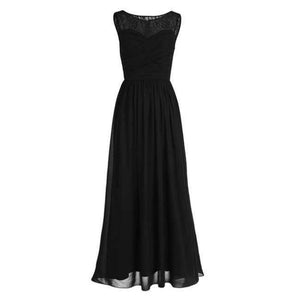 Planet Gates Black / 6 Women Ladies Chiffon Empire Lace Bridesmaid Dress Prom Gown Sleeveless A-Line Pleated Padded Long Wedding Party Dresses