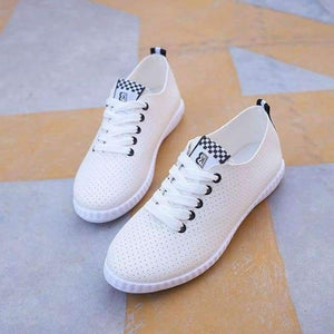 Planet Gates Black / 6 Women White Shoes Casual Flats PU Leather Lace-up Hollow-out Breathable Sneakers Vulcanize Shoes 8H0269