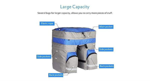 Planet Gates Black 60L MTB Bicycle Bag Back Seat Double Side Bags with Rain Cover Light Reflective Tape Bike Bag Cycling Bag