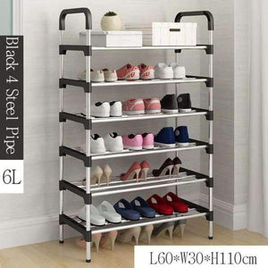 Planet Gates Black 6L Simple Metal Shoe Rack with Handrail Multi-layer Assembly Shoes Closet Home Furniture Saving Space Shoe Organizer for Hallway