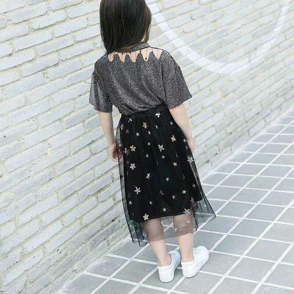 Girls Clothing Sets Teenage Summer Fashion Costume For Big Girl Outfits 2Pcs T Shirt + Sequins Mesh Skirts 6 8 10 12 14 16 Years