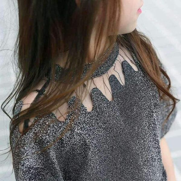 Planet Gates Black / 6T Girls Clothing Sets Teenage Summer Fashion costume for Big girl outfits 2pcs T shirt + Sequins Mesh Skirts 6 8 10 12 14 16 Years