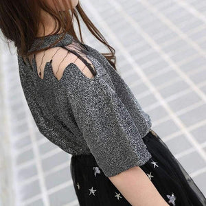 Planet Gates Black / 6T Girls Clothing Sets Teenage Summer Fashion costume for Big girl outfits 2pcs T shirt + Sequins Mesh Skirts 6 8 10 12 14 16 Years