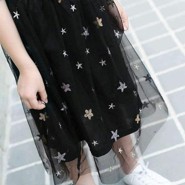 Planet Gates Black / 6T Girls Clothing Sets Teenage Summer Fashion costume for Big girl outfits 2pcs T shirt + Sequins Mesh Skirts 6 8 10 12 14 16 Years