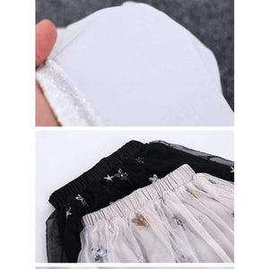 Planet Gates Black / 6T Girls Clothing Sets Teenage Summer Fashion costume for Big girl outfits 2pcs T shirt + Sequins Mesh Skirts 6 8 10 12 14 16 Years